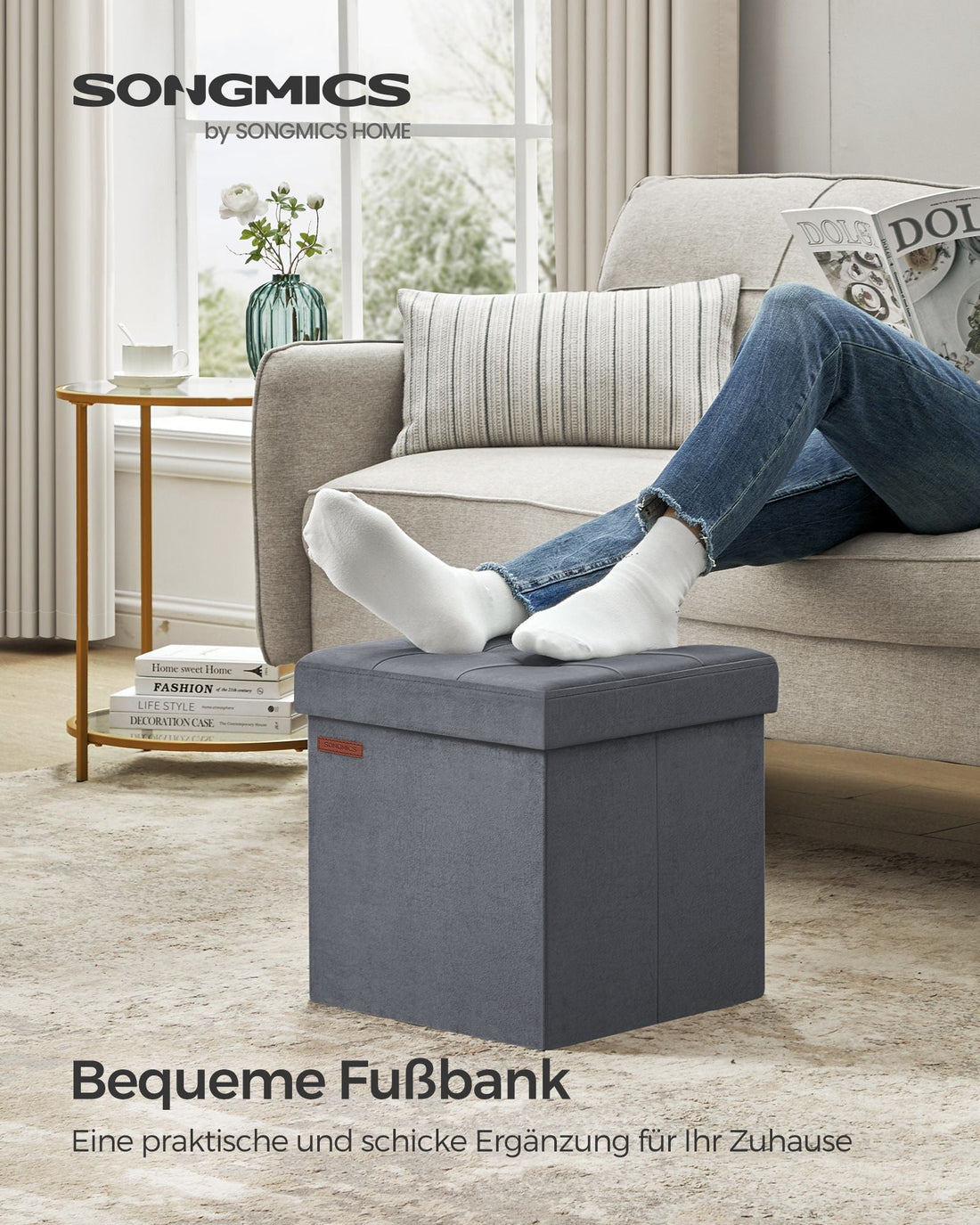 Fluwelen opbergbank - voetenbank - MDF - 43 l - 38 x 38 x 38 cm
