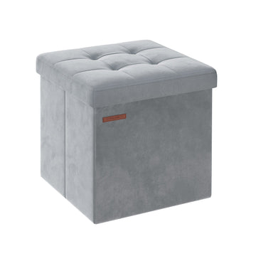 Duifgrijze zitkist - opberghocker - voetenbank - MDF fluweel - 300 kg - 38 x 38 x 38 cm