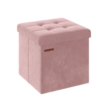 Fluwelen opberghocker - poef - MDF - zacht schuim - pastelroze - 38 x 38 x 38 cm