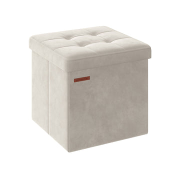 Fluwelen opbergpoef - crème - MDF & schuim - 38 x 38 x 38 cm - draagkracht 300 kg