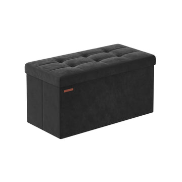 Fluwelen opbergbank - MDF - 38 x 76 x 38 cm - inktzwart - 89 l