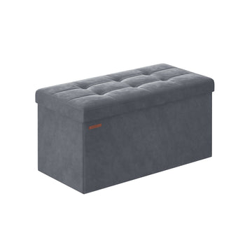 Opbergbank met fluwelen zitting - voetenbank - MDF - leigrijs - 38 x 76 x 38 cm