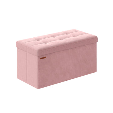 Opbergbank met fluwelen bekleding - MDF - pastelroze - 38 x 76 x 38 cm