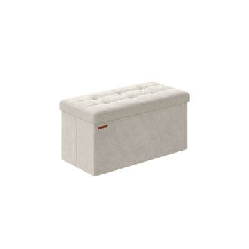 Opbergbank crèmewit - gestoffeerde zitkist - MDF, fluweel, schuim - 38 x 76 x 38 cm