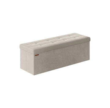 Opbergbank met fluwelen zitting - MDF - 38 x 110 x 38 cm - crèmewit - 131 l