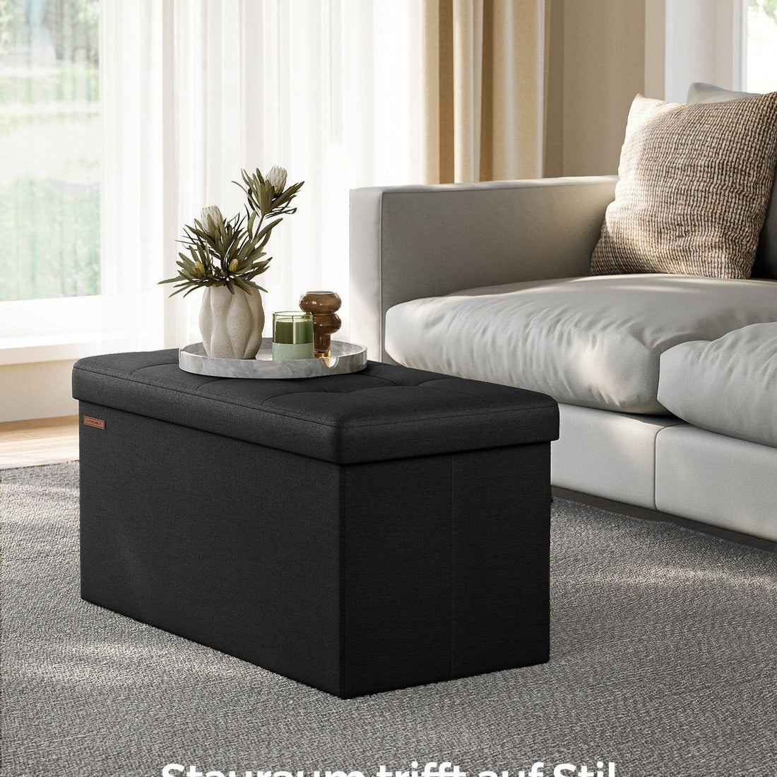 Opbergpoef met zitfunctie - MDF & schuim - 38x76x38 cm - zwart