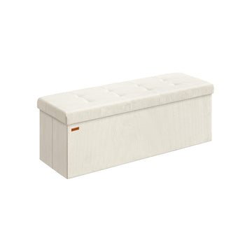 Witte opbergbank - zitkist - gestoffeerde poef - 300 kg - 38 x 110 x 38 cm