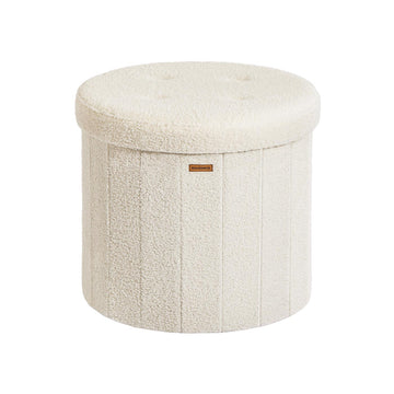 Crèmekleurige MDF-zitkruk, decoratieve poef, 200 kg, Ø46 x 45 cm