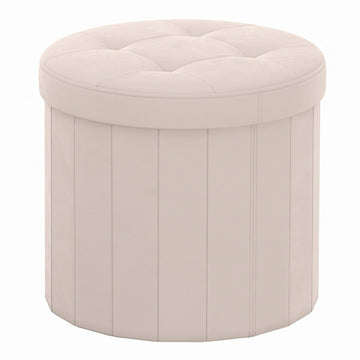 Ronde zitpoef met opbergruimte, opvouwbare hocker | Cappuccinobeige | 46x46x45 cm