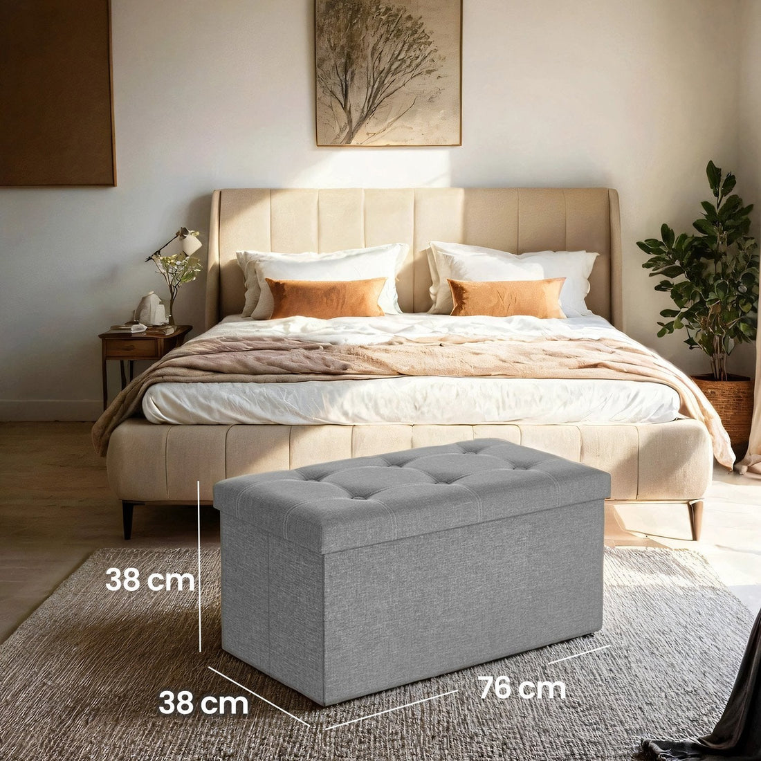 Opbergbank - Zitbank - 80 L - 76 x 38 x 38 cm - Lichtgrijze linnenlook
