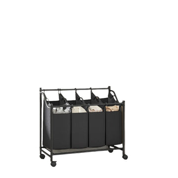 Wasmand op wielen met 4 uitneembare zakken, ruimtebesparend, 87,5 x 38,5 x 67-81 cm