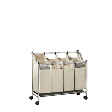 Wasmand op wielen - 4 vakken - polyester - 87,5 x 38,5 x 81 cm