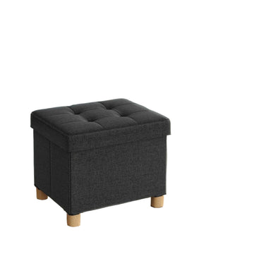 Zwarte linnenlook opbergbank - poef - beklede zitkist - 300 kg - 32 x 40 x 33,5 cm
