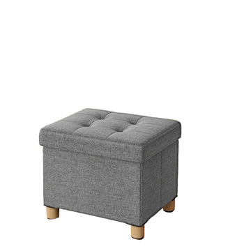 Grijze opberghocker van linnenlook - voetenbank - 32 x 40 x 33,5 cm