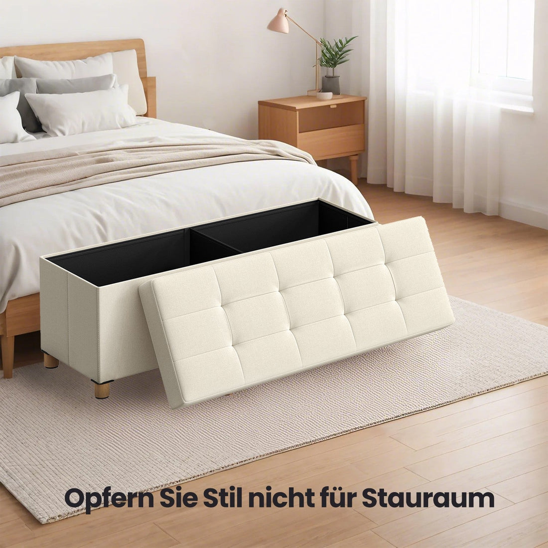 Klappbare Aufbewahrungsbank mit Stauraum - 112 l - MDF und Leinen - 38 x 110 x 40 cm