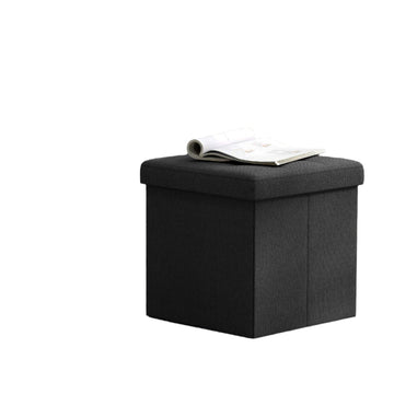 Opbergbankje met opbergruimte - 22 l - 30 x 30 x 30 cm - zwart MDF en linnen