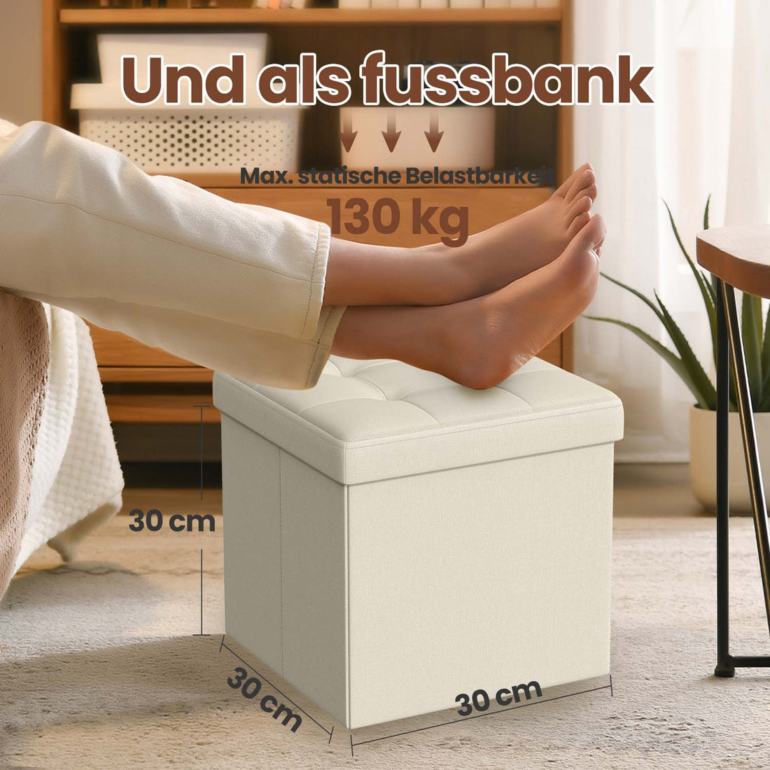 Faltbarer Sitzhocker mit Stauraum - 22 l - 30 x 30 x 30 cm - 130 kg