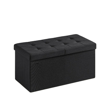 Zwarte opbergbank - zitkist - hocker - 89 l - MDF en linnenlook - 38 x 76 x 38 cm