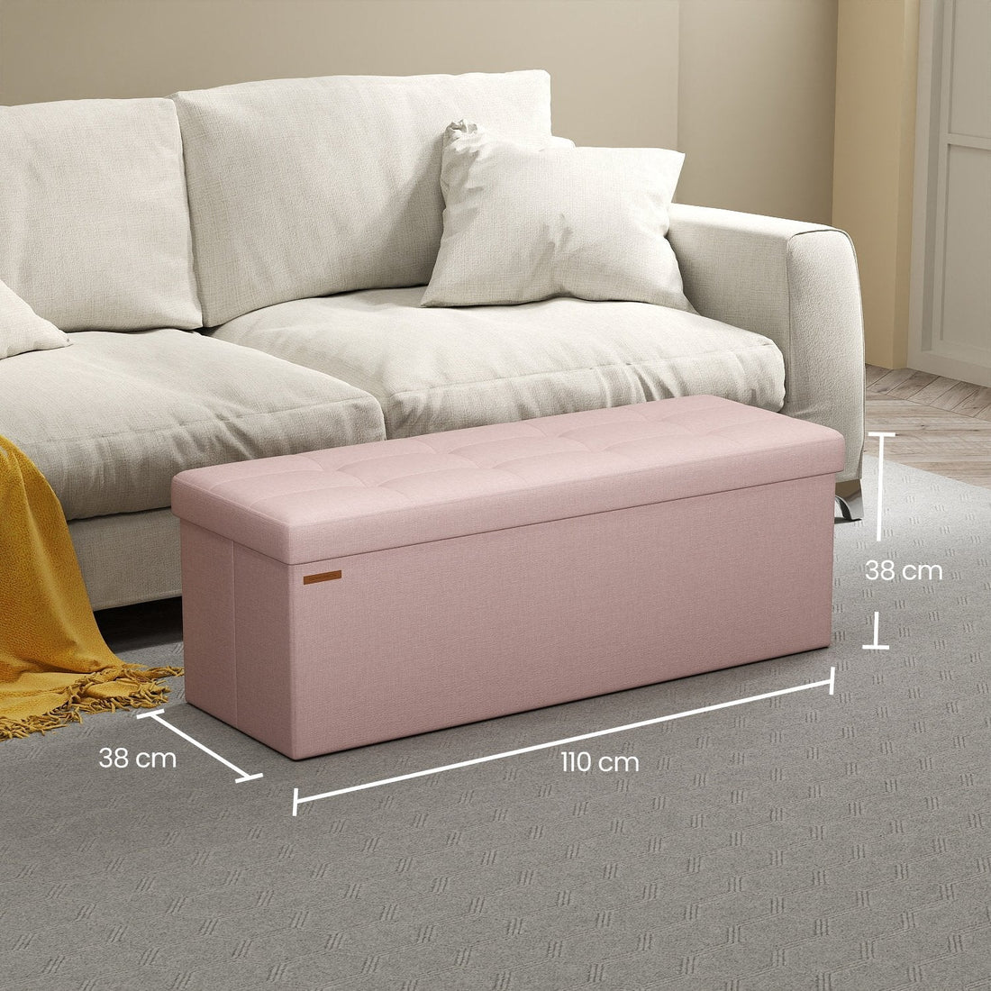 Opbergbank met zitfunctie - opbergruimte - elastisch schuim - 38 x 110 x 38 cm - roze