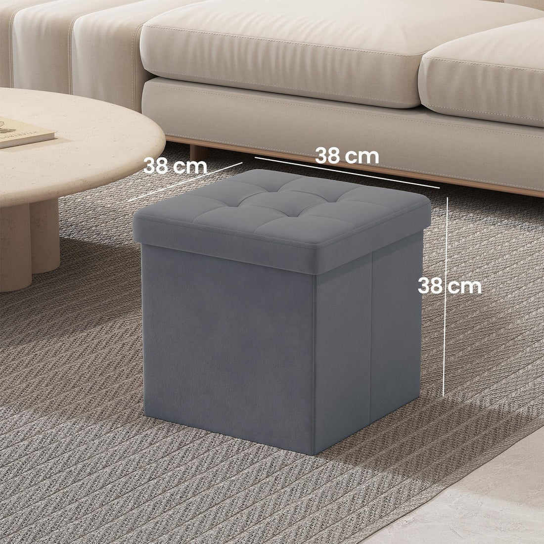 Sittpall med förvaring, liten fotpall, sittbänk | Skiffergrå | 38x38x38 cm