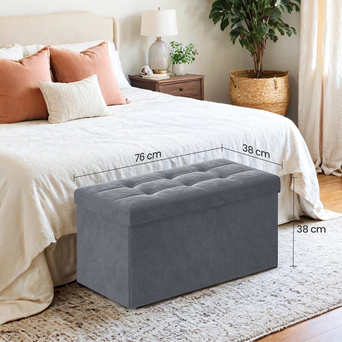 Fluwelen opbergbank - Opvouwbare zitkist - Poef - 89 l - 38 x 76 x 38 cm