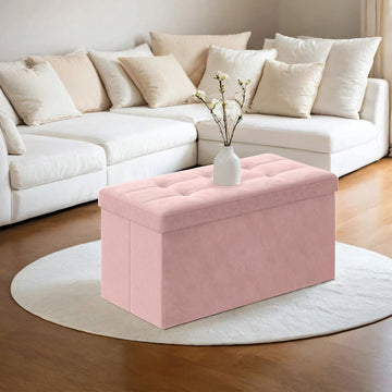 Fluwelen opbergbank met opklapbare zitting | Roze | 76x38x38 cm