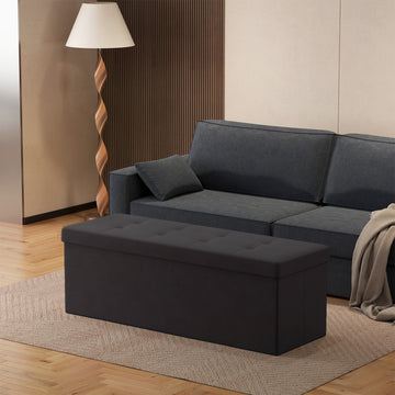 Opklapbare fluwelen zitbank met opbergruimte en 2 boxen | Zwart | 110x38x38 cm