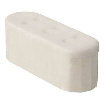 Zitbank met opbergruimte en opvouwbare voetenbank | Wit | 110x38x38 cm
