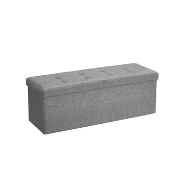 Grijze linnenlook Chesterfield opbergbank - gestoffeerd - 110 x 38 x 38 cm