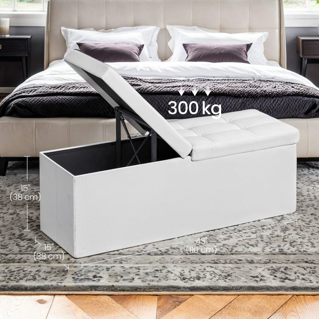 Opbergbank met zitplaats - inklapbaar - 300 kg - 110 x 38 x 38 cm - wit PVC