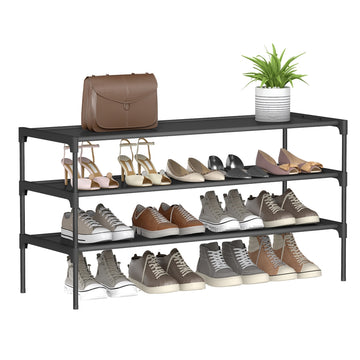 Schoenenrek 3 niveaus voor hal | Zwart | 91,8x29,7x53,5 cm
