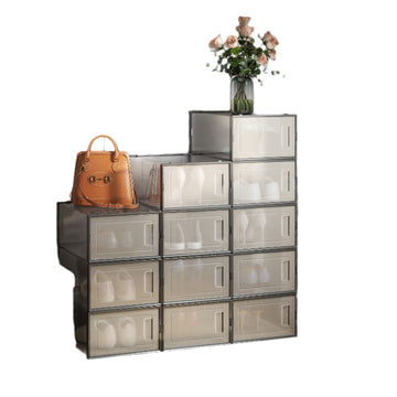 12-delige schoenopbergboxen set - kunststof - ruimtebesparend - 33,5 x 23,2 x 14,3 cm