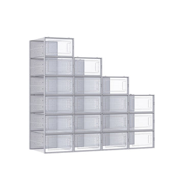 Schoenopbergboxen 18 stuks - Stapelbaar, transparant grijs, PP/ABS