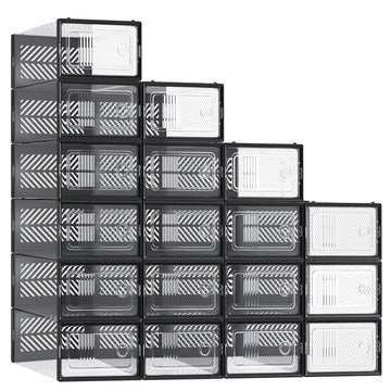 Stapelbare schoenboxen 18-delig tot maat 43 | Transparant-zwart | 23x33,1x14 cm