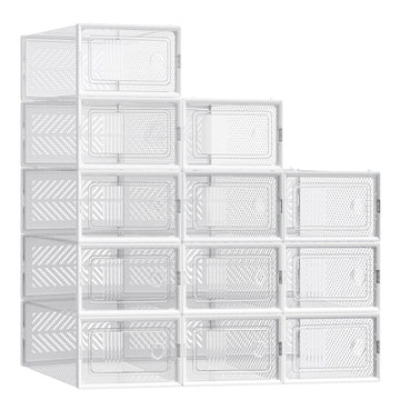 12-delige stapelbare schoenendozen tot maat 43 | Transparant-zwart | 23x33,1x14 cm