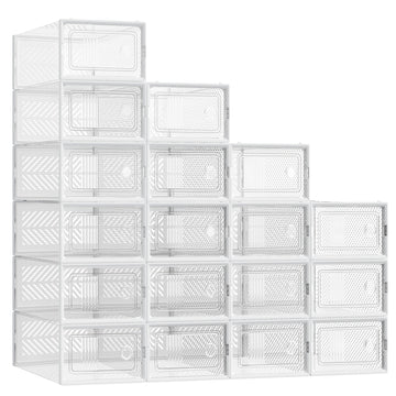 18-delige stapelbare schoenendozen tot maat 43 | Transparant-wit | 23x33,1x14 cm