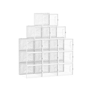 Schoenopbergdoos 12-pack - Transparant wit - Opvouwbaar & stapelbaar - PET