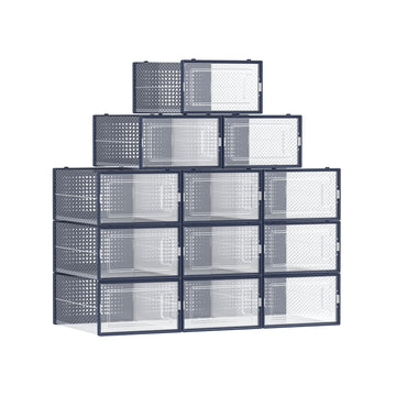 Schoenopbergboxen 12 stuks - Stapelbaar - PP en ABS - Transparant antracietblauw