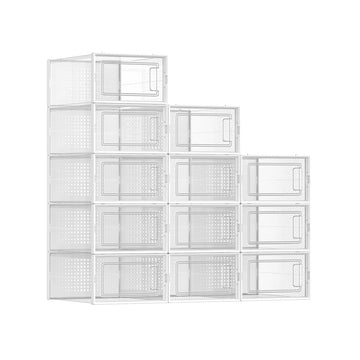 Schoenenboxen set van 12, transparant kunststof, stapelbaar, voor maat 44, 33,3 x 23 x 14 cm