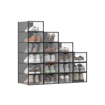 18-pack schoenendozen transparant zwart - PP kunststof opbergboxen - 33,2 x 23 x 14,5 cm