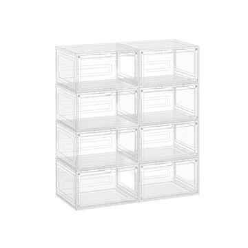8-delige schoenendoos set transparant wit kunststof - opbergers - 33cm x 28.5cm x 19.2cm