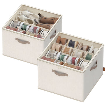 Schoenenorganizer voor 16 paar schoenen, verstelbare vakken | Cappuccinobeige | 43x43x32 cm