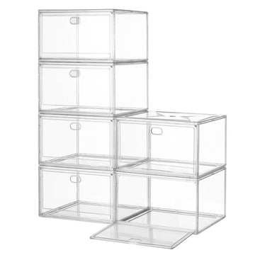 Schoenenopbergboxen 6-delige set, stapelbaar met magnetische deur | Wolkenwit | 36x27x21 cm