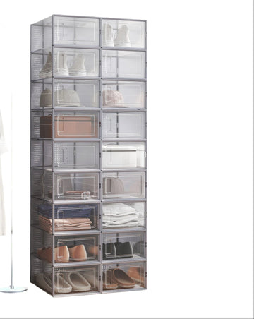 18-delige schoenopbergdozen set - transparante kunststof organizer - 33,5 x 23,2 x 14,3 cm