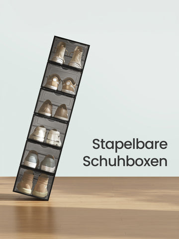6-delige stapelbare schoenendozen met deur | Zwart | 34,5x27x19 cm