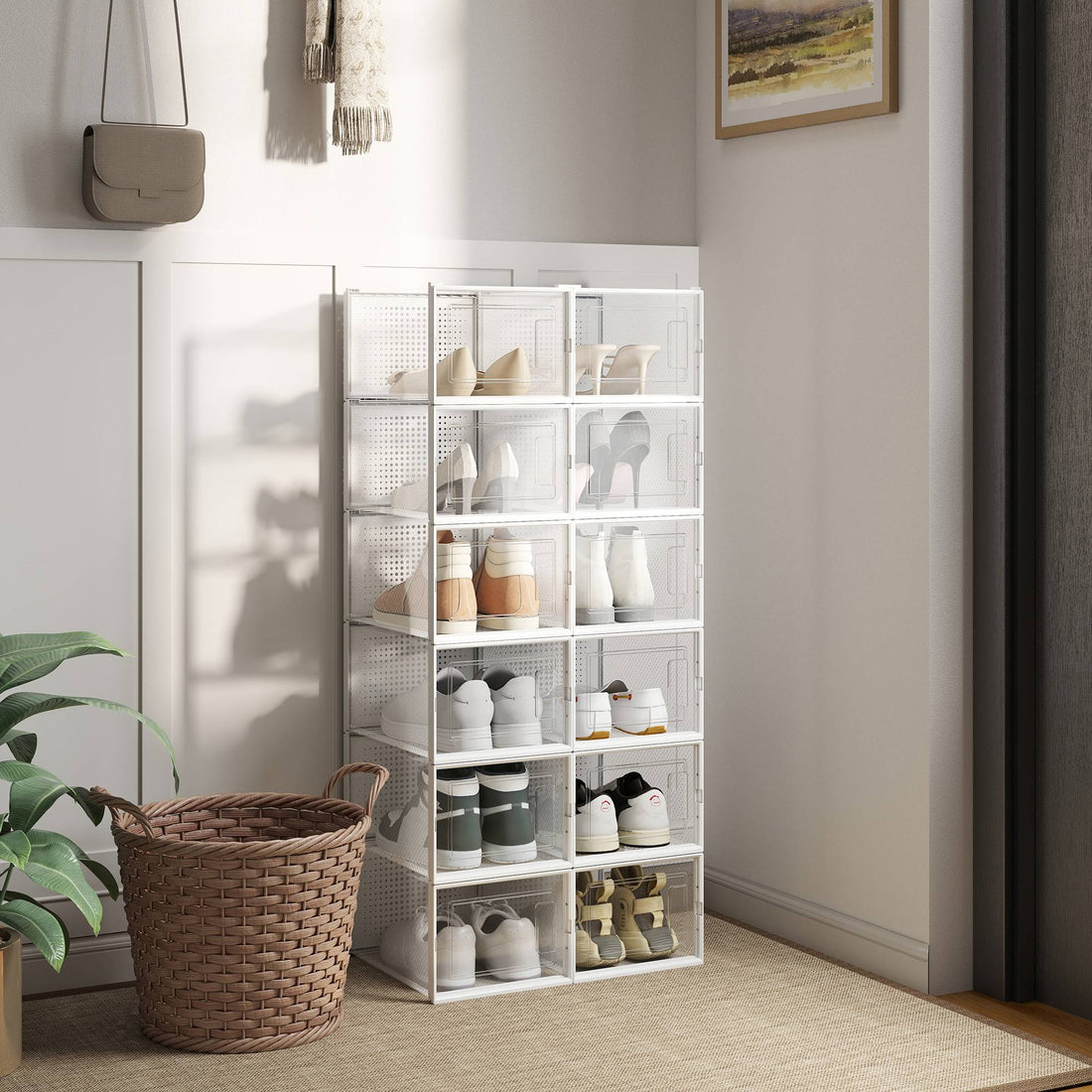 12-delige schoenendoos set - kunststof, stapelbaar - 35 x 25 x 18,5 cm