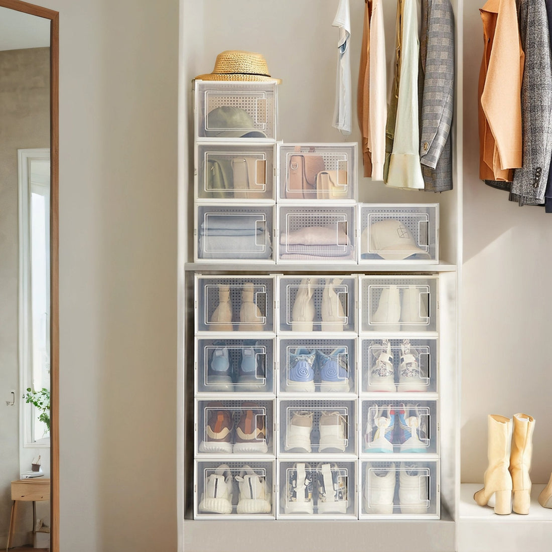 18-delige schoenendozen set - kunststof organizer - transparant - 35 x 25 x 18.5 cm