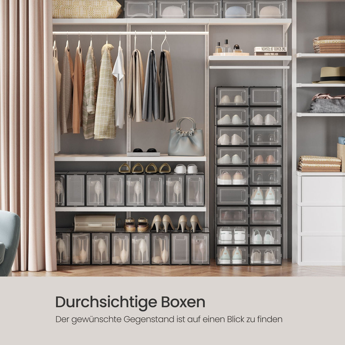 18-teiliger Schuh-Organizer aus Kunststoff – Schuhkartons – staubfreie Aufbewahrung – 33,3 x 23 x 14 cm