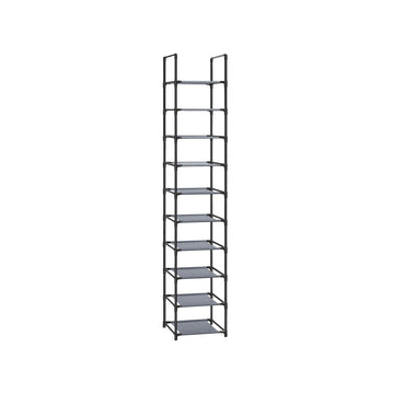 Grijs schoenenrek, 33 x 33 x 173 cm - metalen frame, stoffen planken