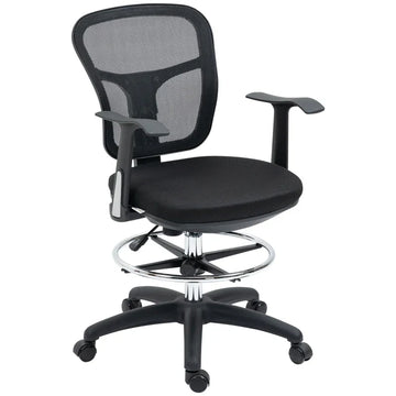 Tekeningstoel met voetsteun - Ergonomische bureaustoel | Kleur: Zwart | Afmetingen: 59x59x95-115 cm